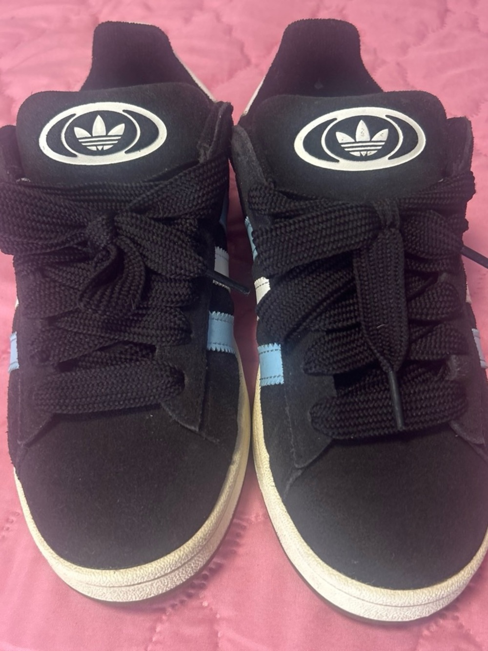 adidas Kids Black Sneakers with Light Blue Stripes
